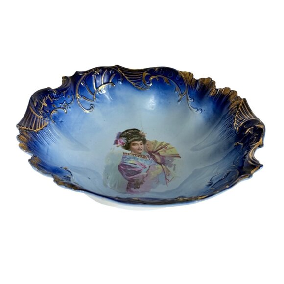 JPF Germany Japanese Geisha Bowl Decorative Porcelain Cobalt Blue Gold Gilt Home - Picture 11 of 15